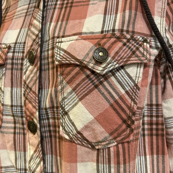 Legacy Falls For Her Dusty Orange Plaid Button Down Top With Knit Hoodie Small - Picture 4 of 9